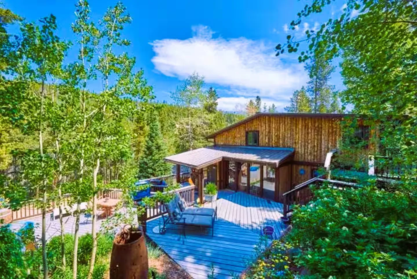 The west side of the cabin and its elevated deck.