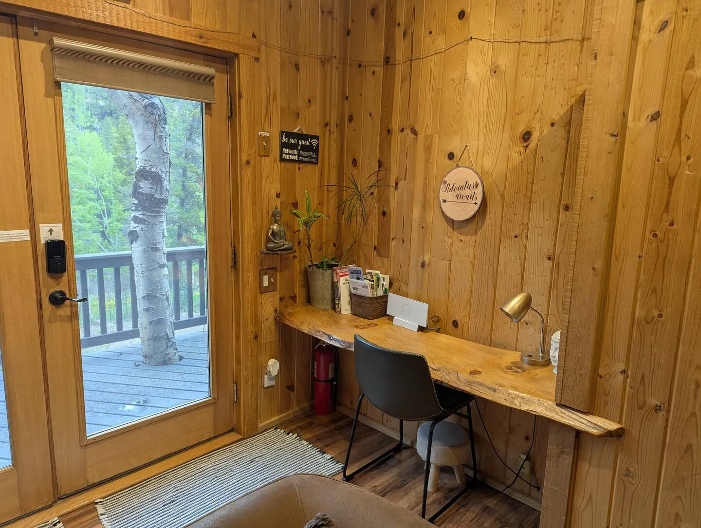 A dedicated workspace with a forest view.