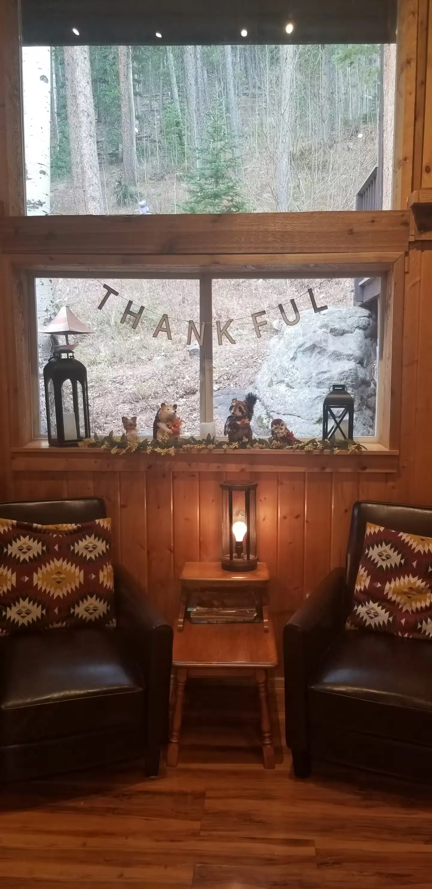 The picture window framed for a cozy Thanksgiving.